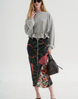Printed Midi Skirt, Khaki