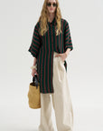 Stripe Wide Legs, Ecru