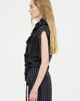 Stripe Wrap Blouse, Navy
