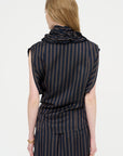 Stripe Wrap Blouse, Navy