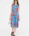 Printed Sheath Dress, Blue