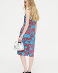 Printed Sheath Dress, Blue