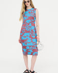 Printed Sheath Dress, Blue