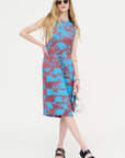 Printed Sheath Dress, Blue