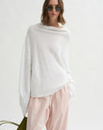 Mock Neck Kimono Sleeve Sweater, White