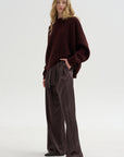 Wide Leg Pants with Belt, Black Wood