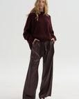 Wide Leg Pants with Belt, Black Wood