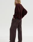 Wide Leg Pants with Belt, Black Wood
