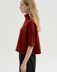 High Neck Short Sleeve Knit Top, Saffron