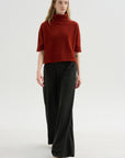 High Neck Short Sleeve Knit Top, Saffron