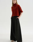 High Neck Short Sleeve Knit Top, Saffron