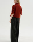 High Neck Short Sleeve Knit Top, Saffron