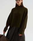 High Crossed Neck Sweater, Moss