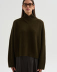 High Crossed Neck Sweater, Moss