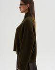 High Crossed Neck Sweater, Moss