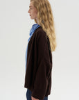 Ribbed Neck Cardigan, Truffle