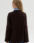 Ribbed Neck Cardigan, Truffle