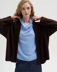 Ribbed Neck Cardigan, Truffle
