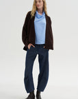 Ribbed Neck Cardigan, Truffle