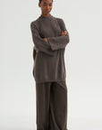 Boxy Crewneck Sweater, Dark Taupe