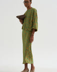 Floral Jacquard Skirt, Light Green