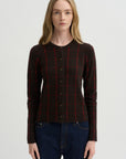 Jane Checker Cardigan, Burnt Cocoa & Carmine