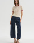 Airy Ringer Tee, Cream & Carmine