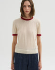 Airy Ringer Tee, Cream & Carmine