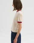 Airy Ringer Tee, Cream & Carmine
