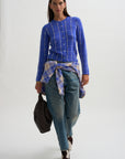 Jane Checker Cardigan, Reservoir & Butter