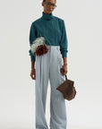 Damien - Pleated Pants In Wool Gabardine, Ice Blue