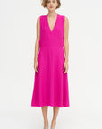 Salisbury - V-neck Viscose And Acetate Dress, Fuchsia