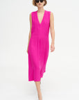 Salisbury - V-neck Viscose And Acetate Dress, Fuchsia