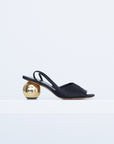Folded Satin Sandal, Black & Gold