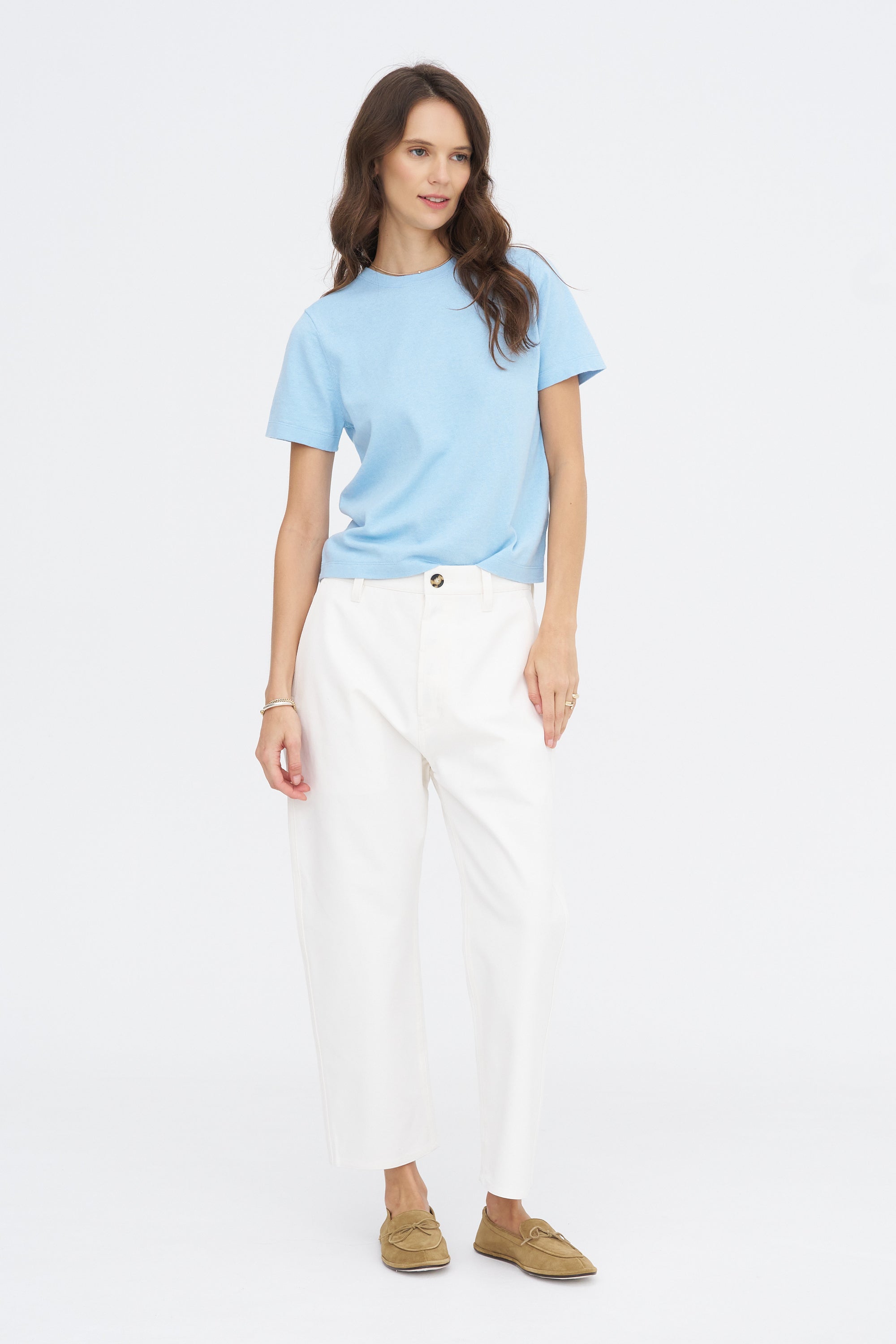 Adebola Cotton Cashmere Top, Light Blue