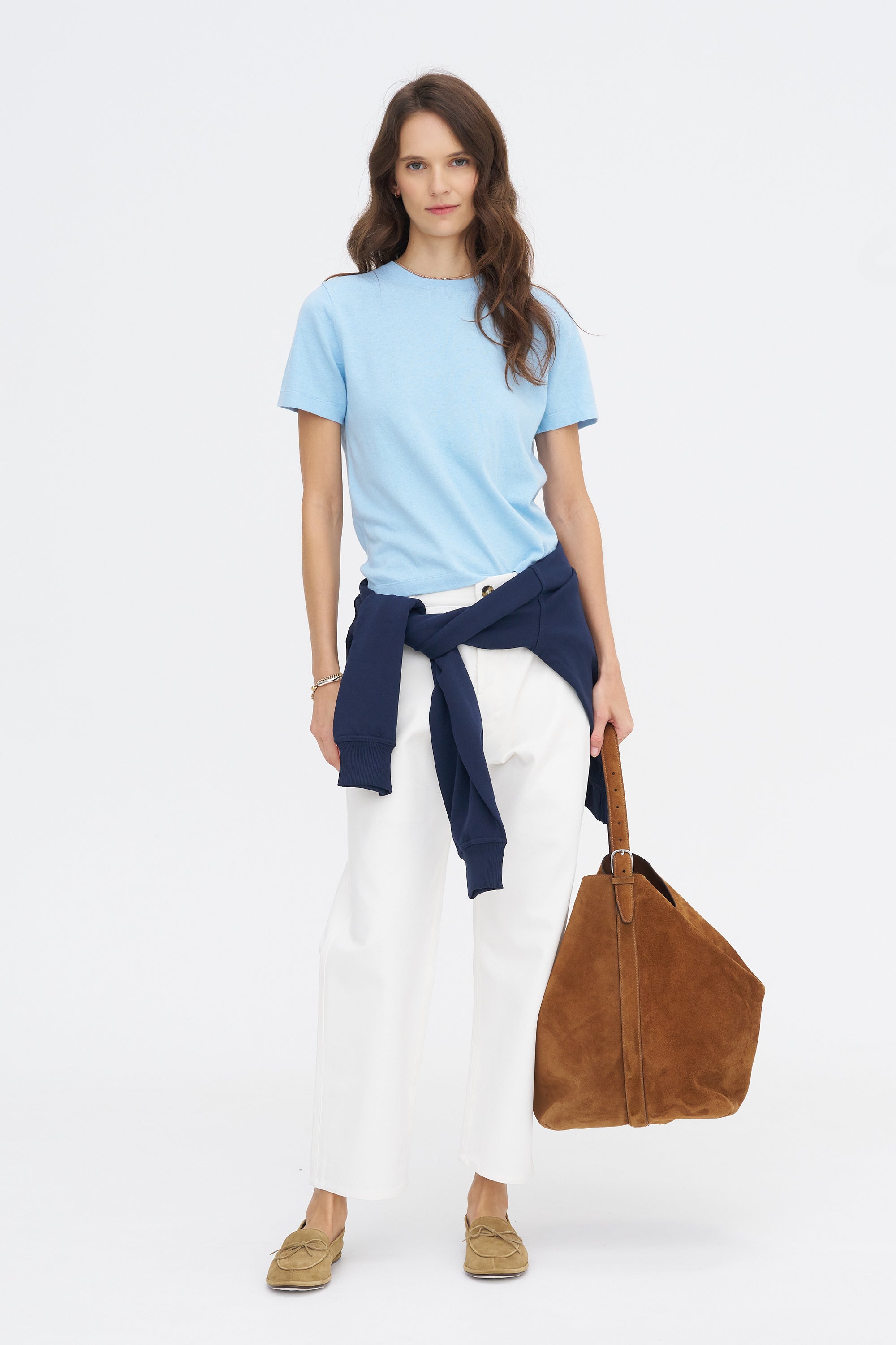 Adebola Cotton Cashmere Top, Light Blue