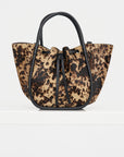 Small Ruched Tote - Printed Haircalf, Dark Brown Multi