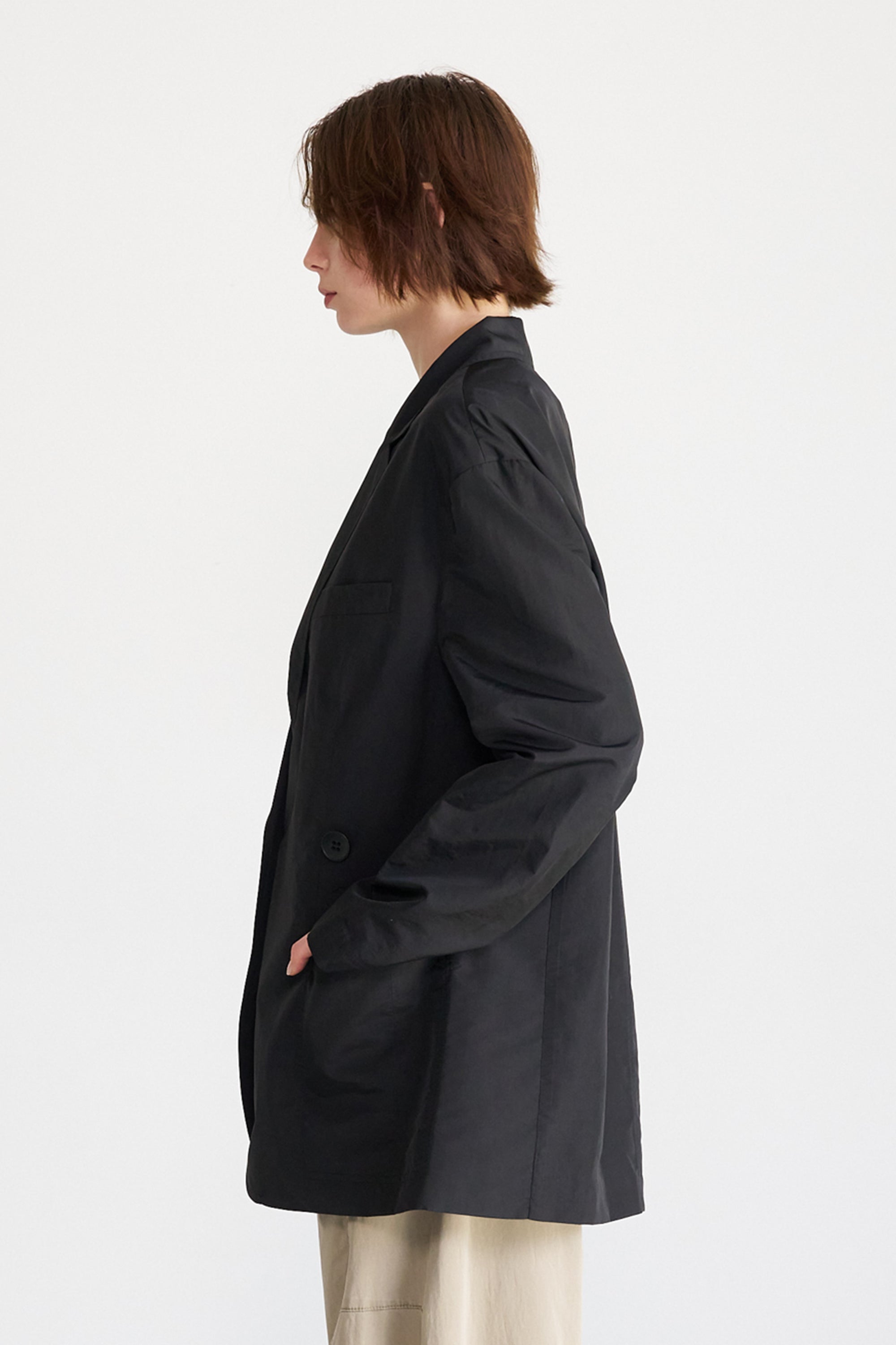 TIBI - Silk Nylon Liam Blazer, Navy