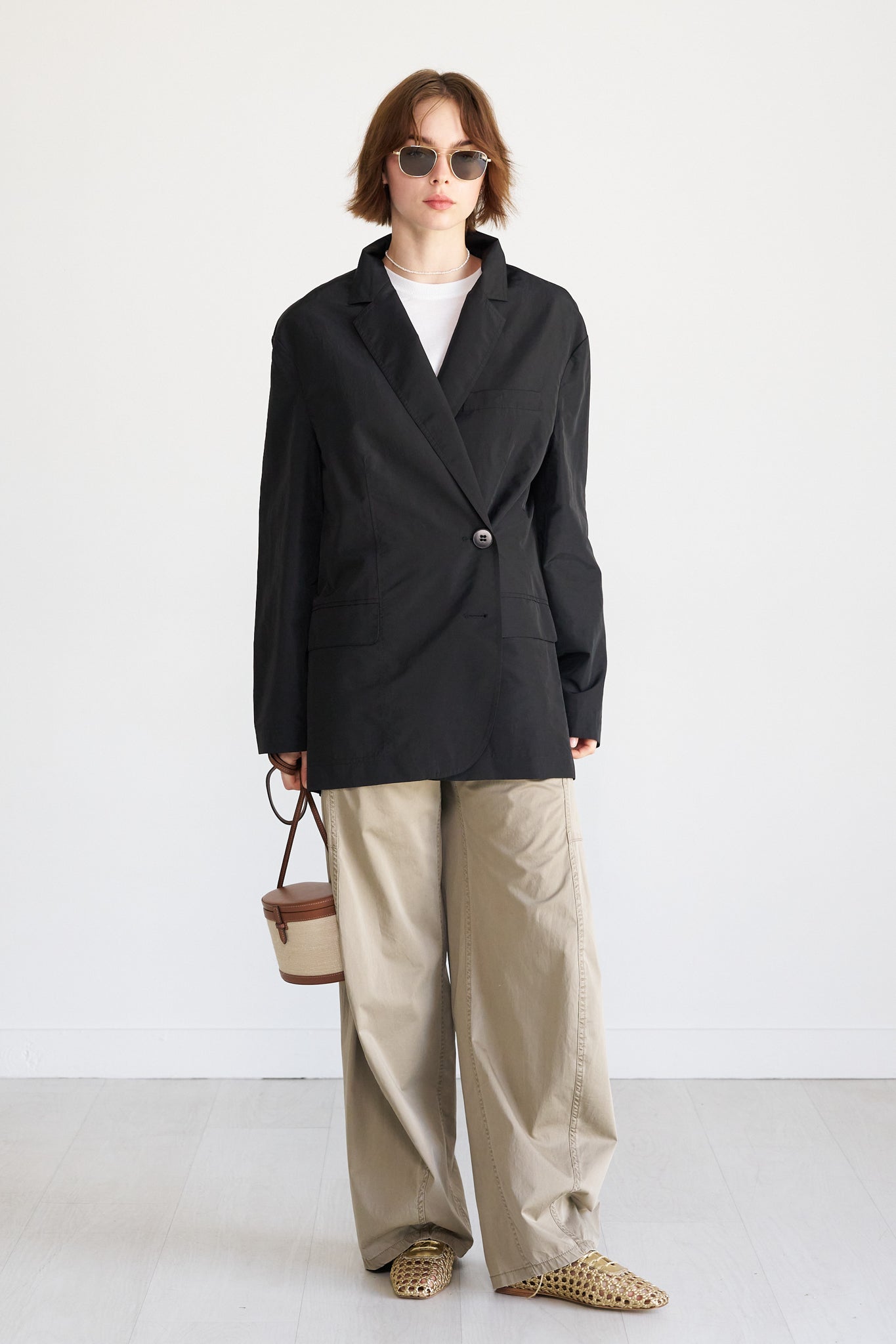 TIBI - Silk Nylon Liam Blazer, Navy
