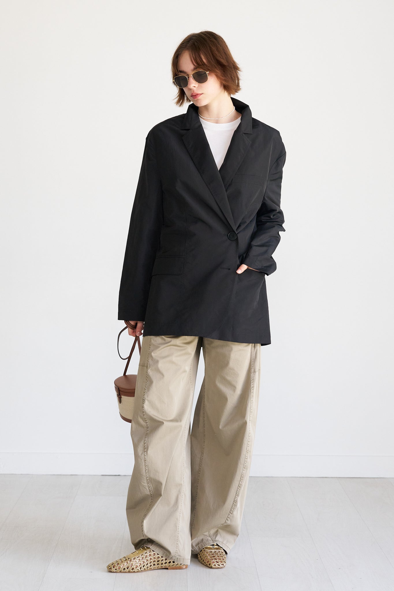 TIBI - Silk Nylon Liam Blazer, Navy