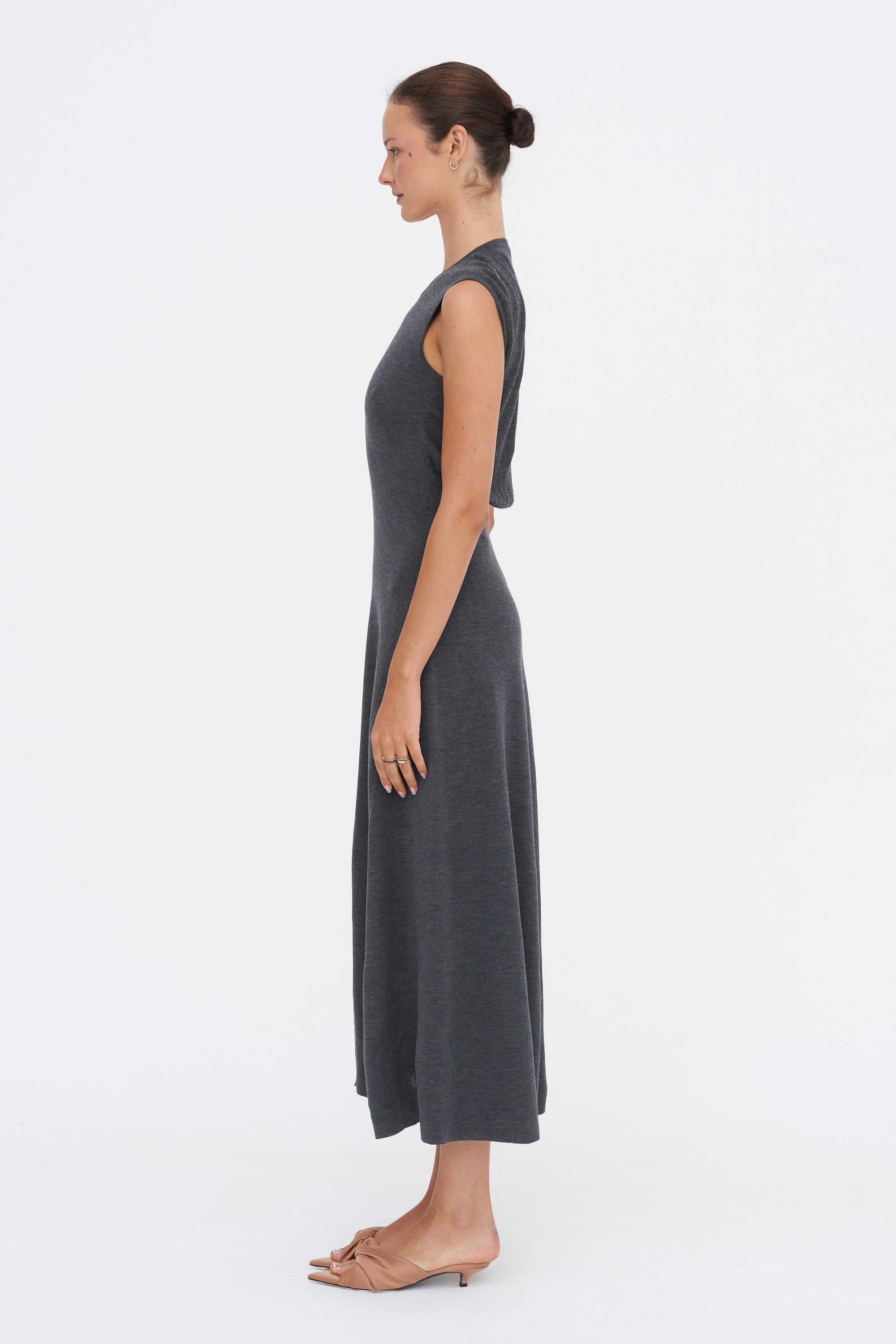 Clara Knit Flared Dress, Mid Grey Melange
