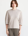 TIBI - Short Sculpted Sleeve Sweatshirt, Light Stone