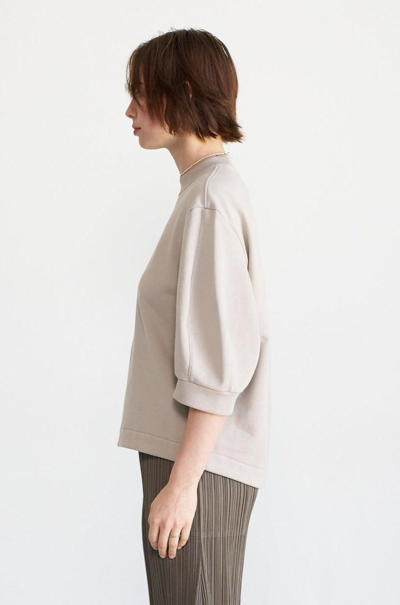 TIBI - Short Sculpted Sleeve Sweatshirt, Light Stone