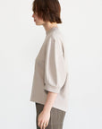 TIBI - Short Sculpted Sleeve Sweatshirt, Light Stone