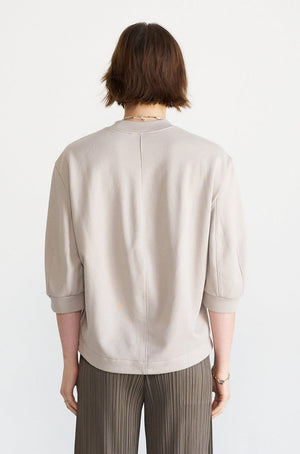 TIBI - Short Sculpted Sleeve Sweatshirt, Light Stone