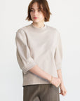 TIBI - Short Sculpted Sleeve Sweatshirt, Light Stone