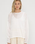 Mix Pointelle Crewneck, White