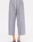 Drawstring Pleat Front Pant, Grey Railroad Stripe