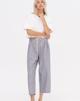Drawstring Pleat Front Pant, Grey Railroad Stripe