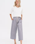 Drawstring Pleat Front Pant, Grey Railroad Stripe